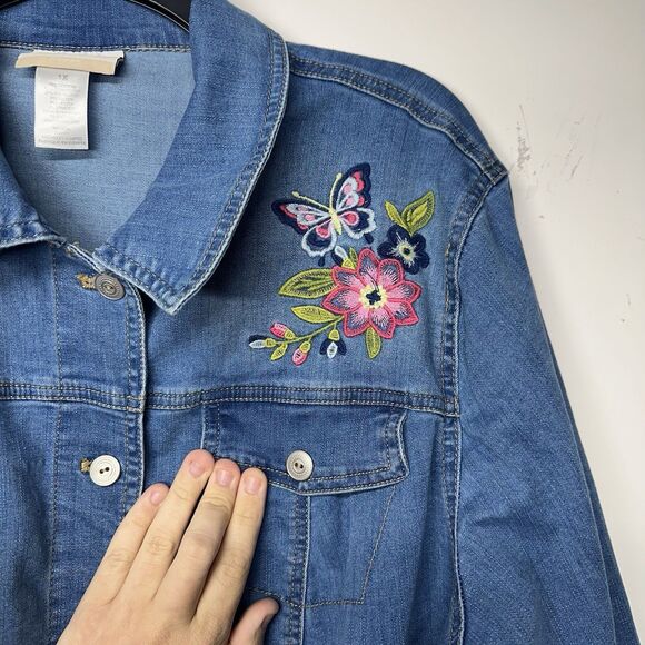 Alfred Dunner Women’s Light Wash Denim Jacket Floral Butterfly Embroidered 1X - Picture 4 of 14